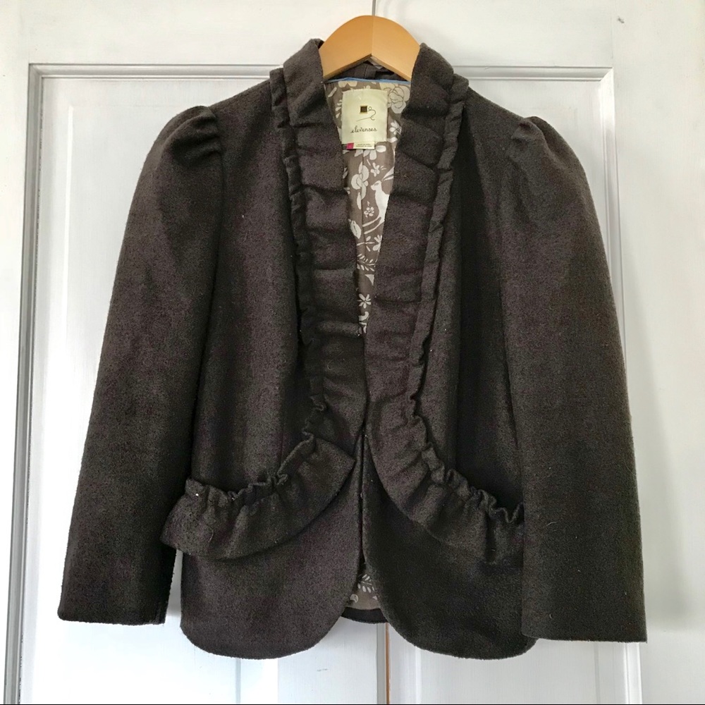 Elevenes Ruffled Wool Blazer Brown